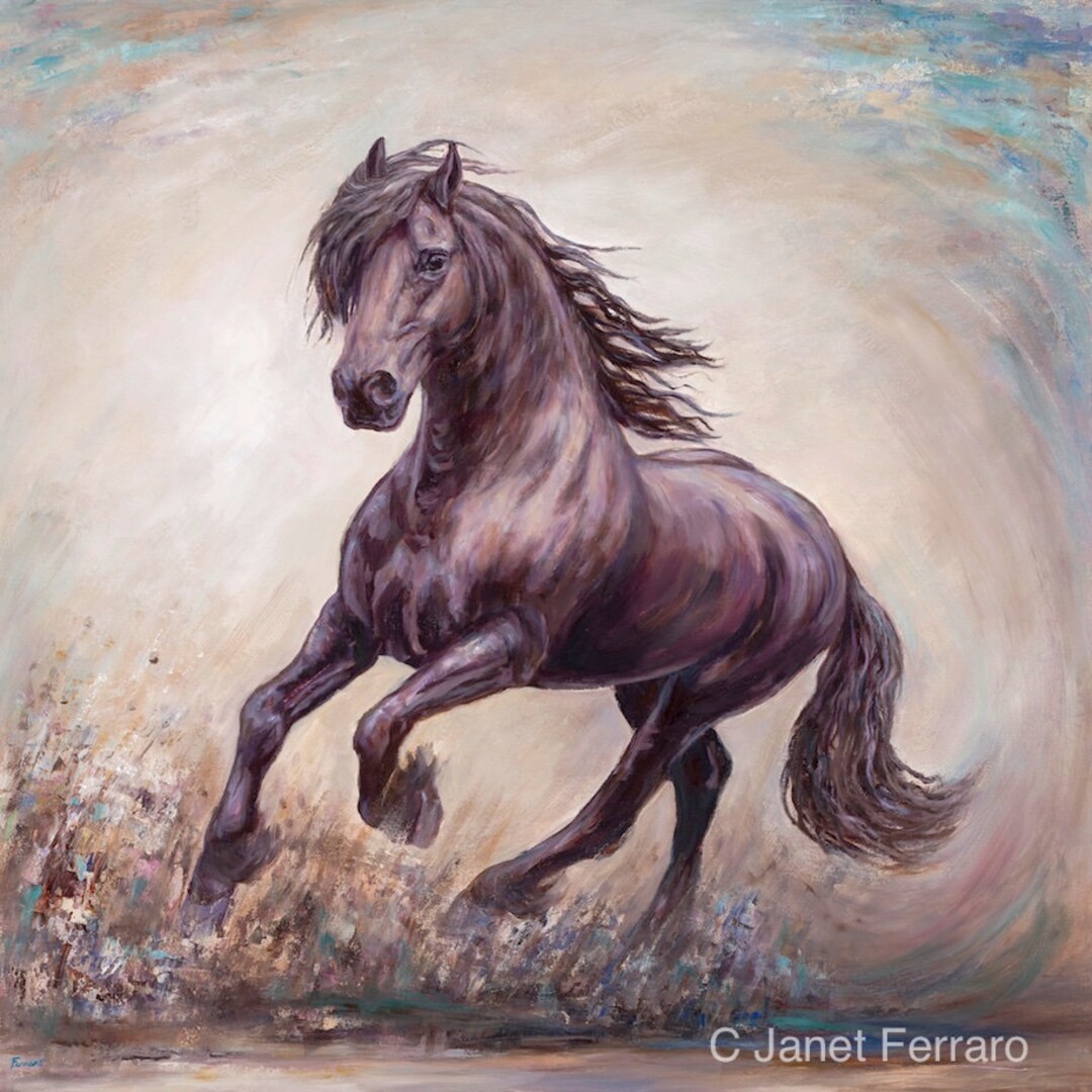 Large Canvas Horse Artoriginal Horse Paintingfriesian Horse Etsy
