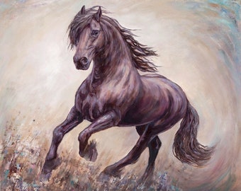 Large Canvas Horse Art-Original Horse Painting-Friesian Horse Art-Original Oil Painting on Canvas-'Poetry In Motion'- By Janet Ferraro