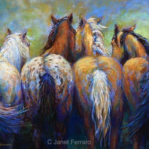 Western Horse art-Horse Print- on canvas or paper of &#39;Tails To Tell&#39; By Janet Ferraro