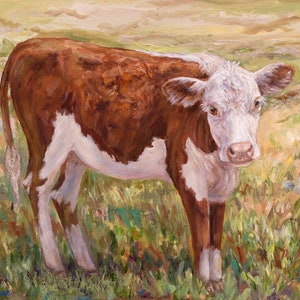 Bald Face Calf-Cow-Original Oil Painting-&#39;New Beginnings&#39;