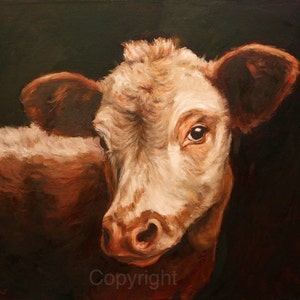 Cow Painting-Large Canvas-Western-&#39;Cow Gazing&#39;-Fine Art Giclee By Janet Ferraro