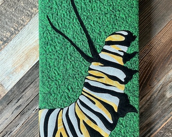Monarch Butterfly CATERPILLAR wall art quilt canvas INSECT bug decor modern collage spicebush swallowtail green WORM moth Lepidoptera