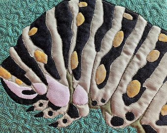 Black Swallowtail Butterfly CATERPILLAR wall art quilt canvas INSECT bug decor modern collage pipevine spicebush WORM moth Lepidoptera