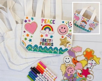 Kit de manualidades para niños: mini bolsa de tela para decorar fiestas y bolsitas de regalo.