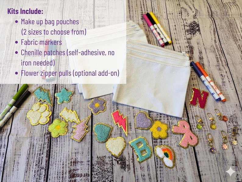 DIY Zipper Pouch Craft Kit, Decorate Your Own Bag, Party Favors, Kids Art Activity image 3