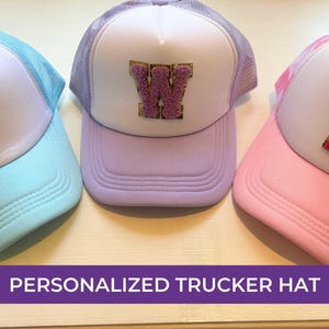 Personalized Initial Patch Trucker Hat, Custom Chenille Patch Initial Hat