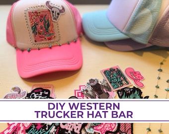 Kit de fiesta de gorra de camionero estilo western con parches y cadenas para sombreros, ideal para una noche de chicas, despedida de soltera.