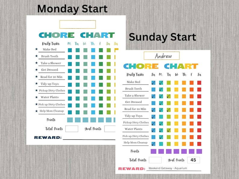 Editable Kids Chore Charts in 4 Color Palettes | Children Daily Planner ...