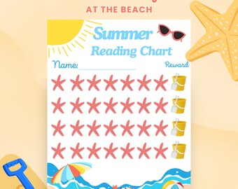 Summer Reading Chart for Kids: Beach Theme Tracker (Digital Download)