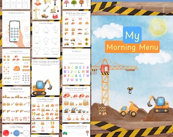 Construction PreK Morning menu, Toddler busy book, Morning basket, Toddler Morning Menu, Quiet book, Kindergarten morning menu, Curriculum