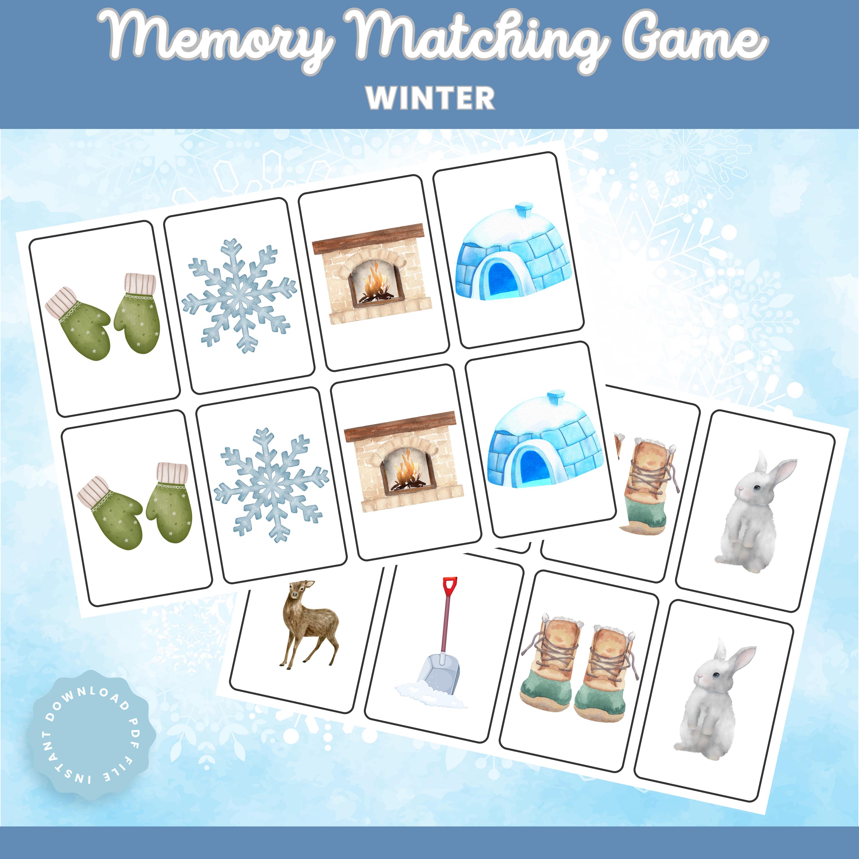Winter Memory Matching Game: Printable Flashcards for Kids (PDF) - Etsy