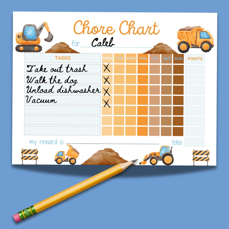 Construction Chore Chart for Kids: Weekly Routine (digital Download) - Etsy
