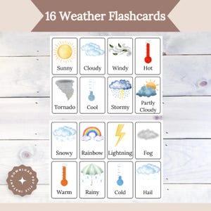 Tarjetas didácticas sobre el clima, tarjetas didácticas para preescolar, imprimibles sobre el clima, actividades sobre el clima, tarjetas Montessori, aprendizaje del clima para niños pequeños, clima para preescolar