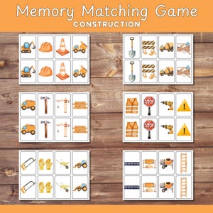 Gioco di memoria di costruzione, schede di memoria, schede flash per bambini, attività di abbinamento, abbinamento per la scuola materna, schede flash per bambini, schede di ordinamento
