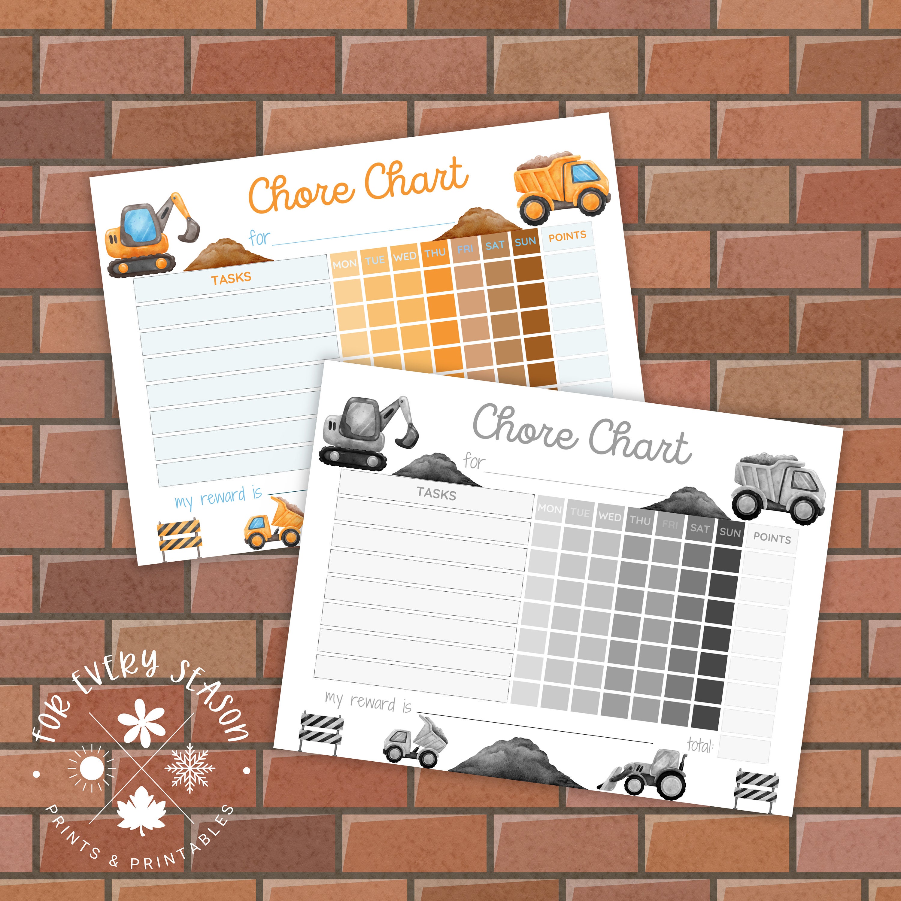 Construction Chore Chart for Kids: Weekly Routine (digital Download) - Etsy