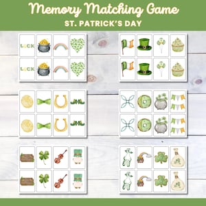 Juego de memoria para el día de San Patricio, juego de cartas de memoria, juego de combinación de imágenes, juego de combinación para niños en edad preescolar, tarjetas didácticas para niños, tarjetas de clasificación, San Patricio