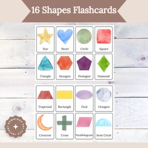 Flashcards vormen, vormen voor voorschools leren, afdrukbare educatieve kaarten, montessori-peuteractiviteit, basisvormen, vormen sorteren