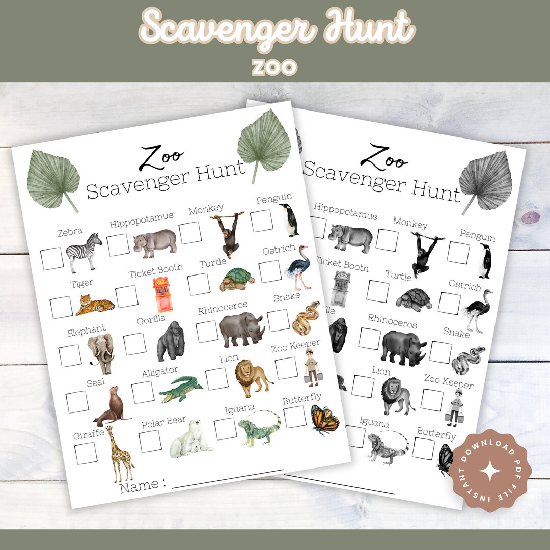 Zoo Scavenger Hunt for Kids: Summer Outdoor Activity (digital Download ...
