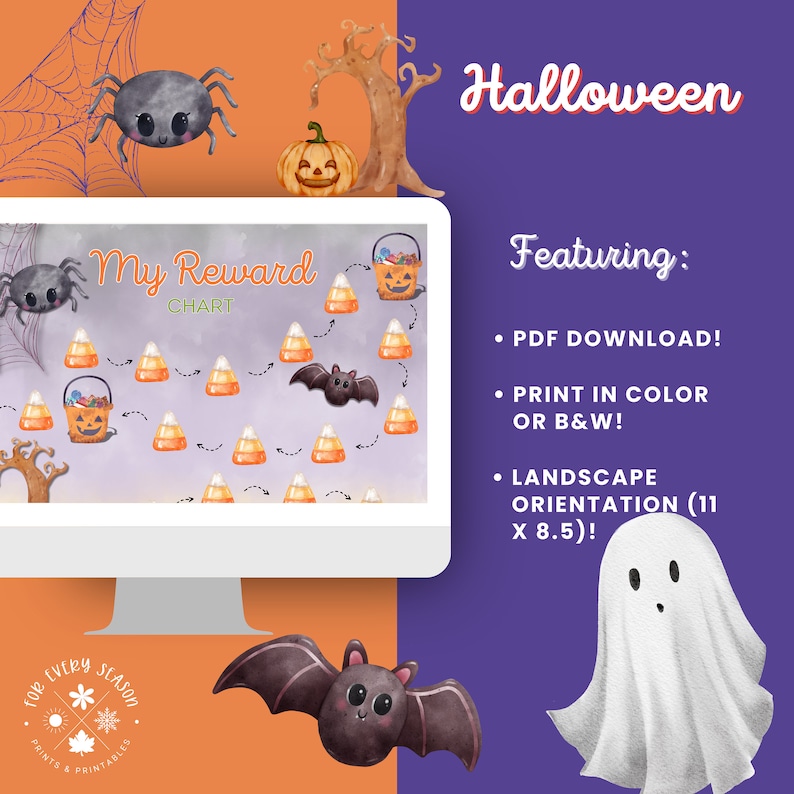 Halloween Reward Chart for Kids: Printable Chore Chart (digital ...
