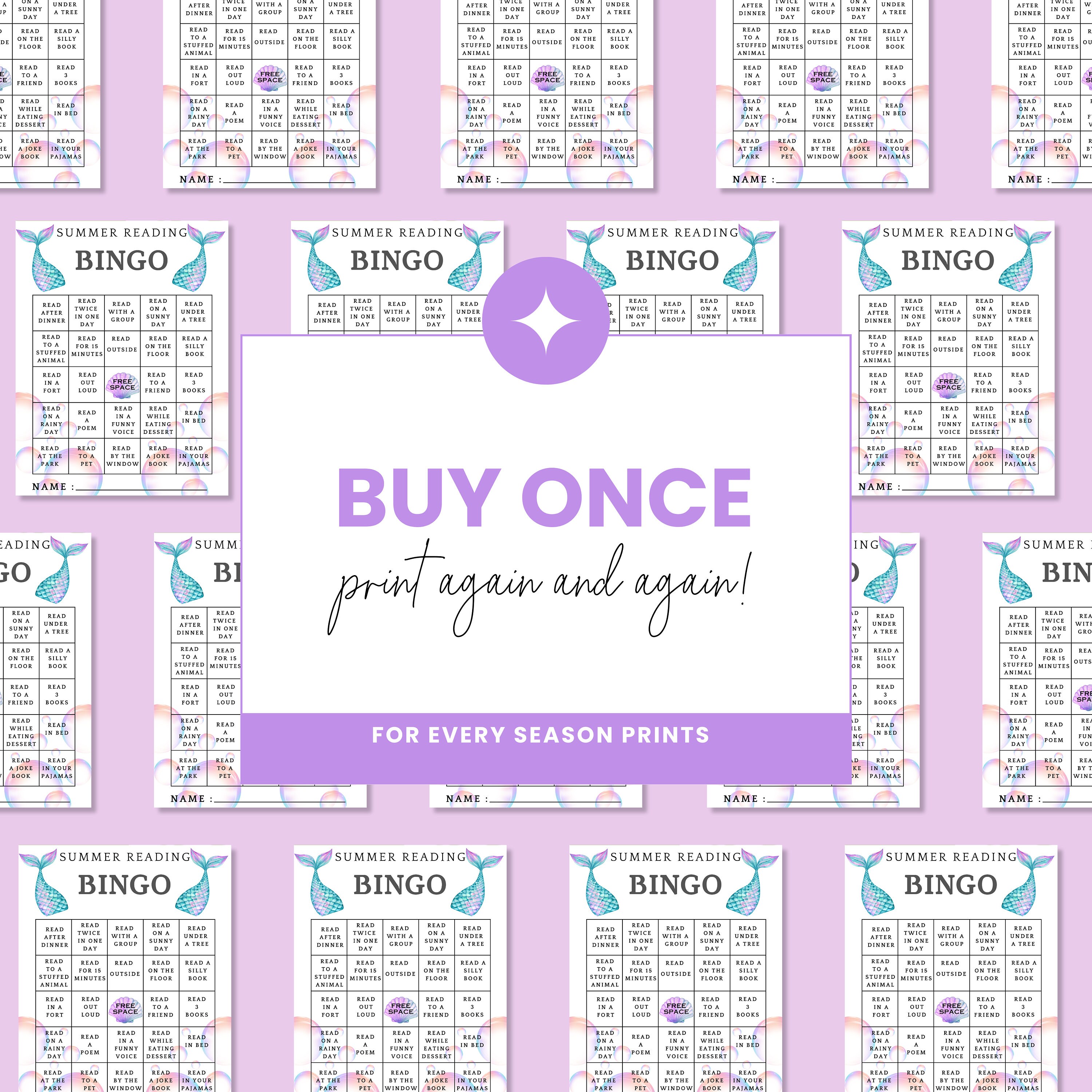 Mermaid Summer Reading Bingo for Kids: Printable Book Tracker (digital ...