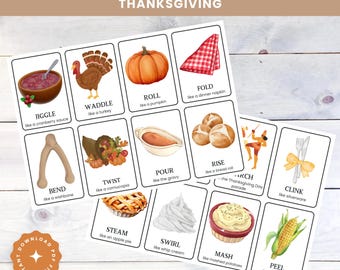 Thanksgiving-Bewegungskarten: Vorschulaktivität, Scharadenspiel (digitaler Download)