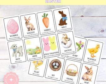 Cartes de mouvement de Pâques : charades printanières, activité motrice brute (téléchargement numérique)