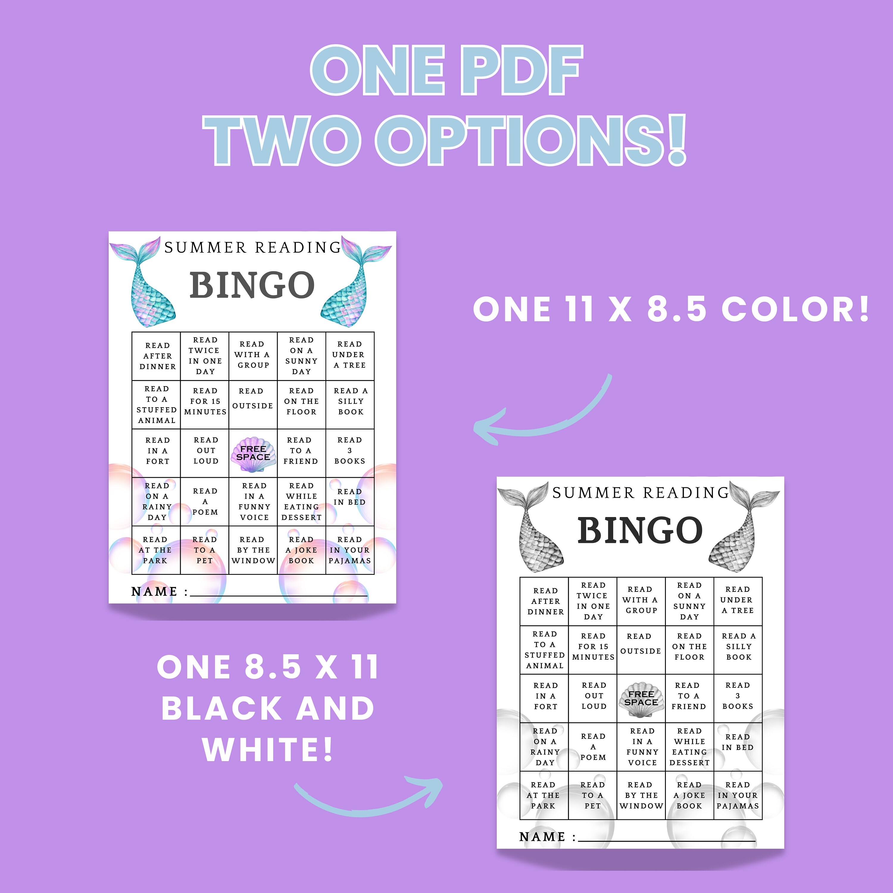 Mermaid Summer Reading Bingo for Kids: Printable Book Tracker (digital ...