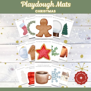 15 Christmas Playdough mats, Printable Play doh mat, Busy book, Snowman Play dough mat, Christmas tree Playdough mat, Activity Mat, Play doh