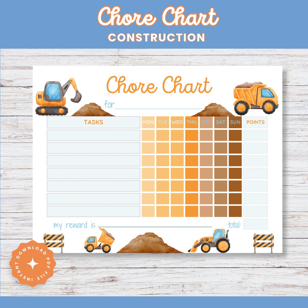 Construction Chore Chart for Kids: Weekly Routine (digital Download) - Etsy