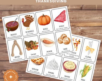 Thanksgiving-Bewegungskarten: Druckbare Thanksgiving-Scharade, Vorschulspiele (digitaler Download)
