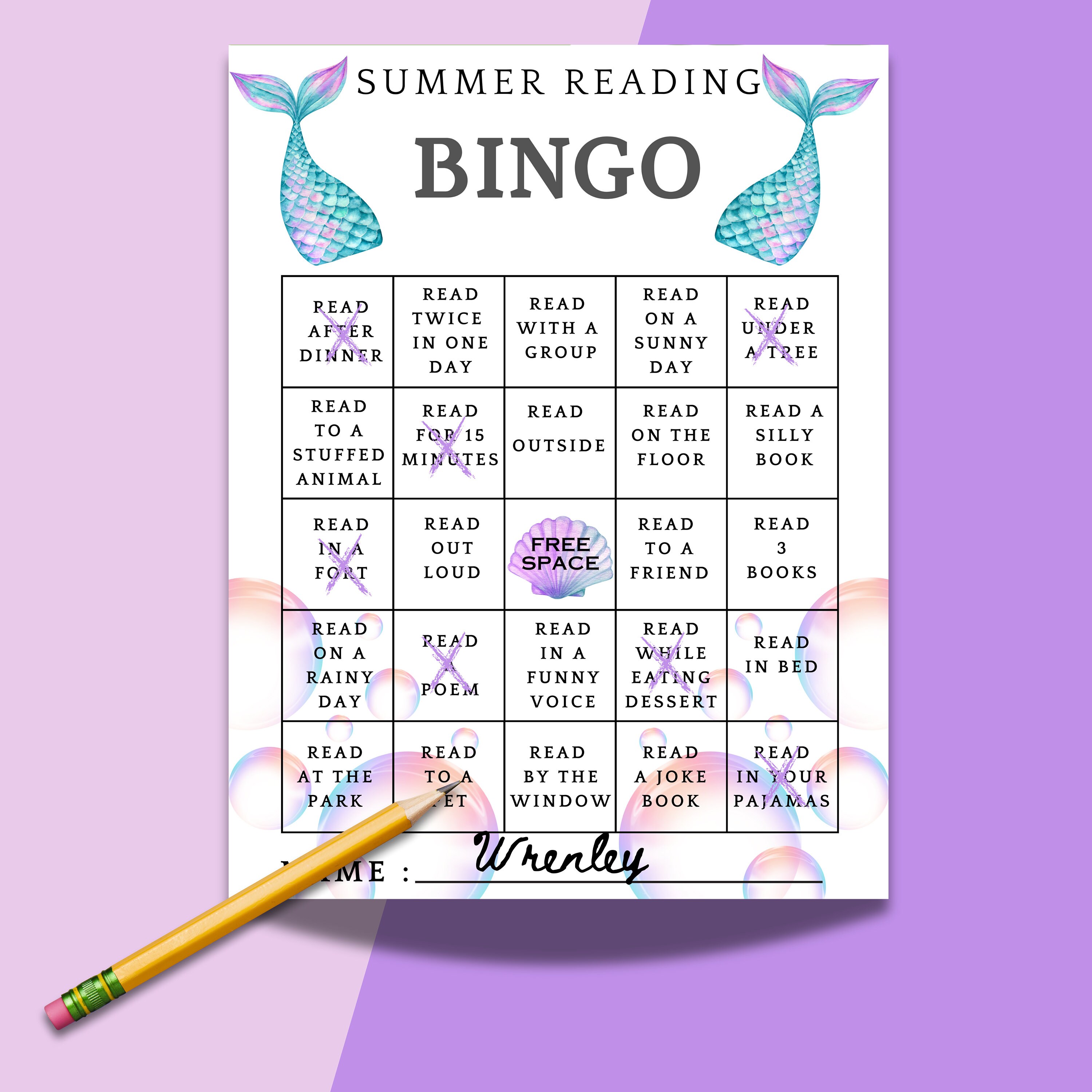 Mermaid Summer Reading Bingo for Kids: Printable Book Tracker (digital ...
