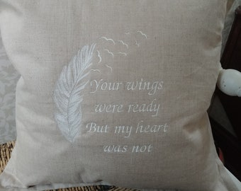 Bereavement gift, bereavement pillow, Your wings were ready, free shipping