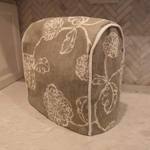 KitchenAide mixer cover, piped mixer cover, designer KitchenAide cover, small appliance cover, beige, gray/khaki