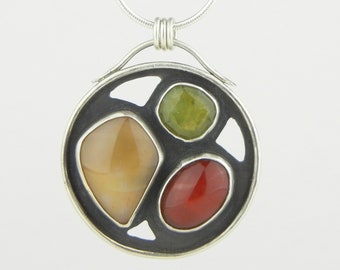 Lake Superior Agate, Carnelian and Vesuvianite Necklace