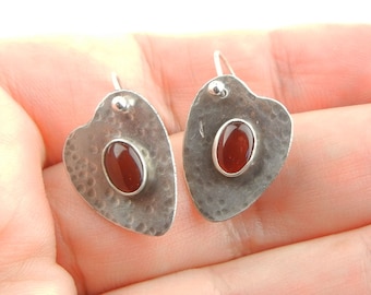 Carnelian and Sterling Heart Earrings