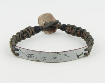 Enameled Copper and Leather Bracelet