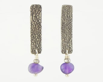 Textured Sterling and Amethyst Earrings