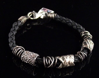 Fine Silver and Leather Bracelet- By CandyceWestfield