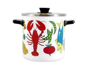 70s San Ignacio enamel seafood stock pot - lobster pot - cioppino pot - Nantucket