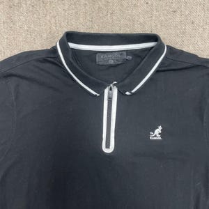 vintage Kangol-poloshirt heren grote zwarte jaren 2000 y2k 1/4 zip afbeelding 2