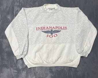 Vintage Indianapolis 500 Sweatshirt Herren XL Grau Weiß 90er Jahre Ausrüstung für den Sport