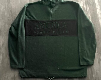 Vintage Perry Ellis America Quarter Zip sweatshirt Mens XL Green 1990s