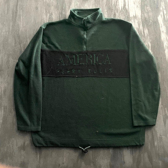 Perry Ellis, Vintage Perry Ellis America Quarter Zip sweatshirt Mens XL Green 1990s