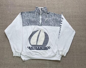 Vintage San Francisco California Boat sweatshirt mens Large white 1990s USA