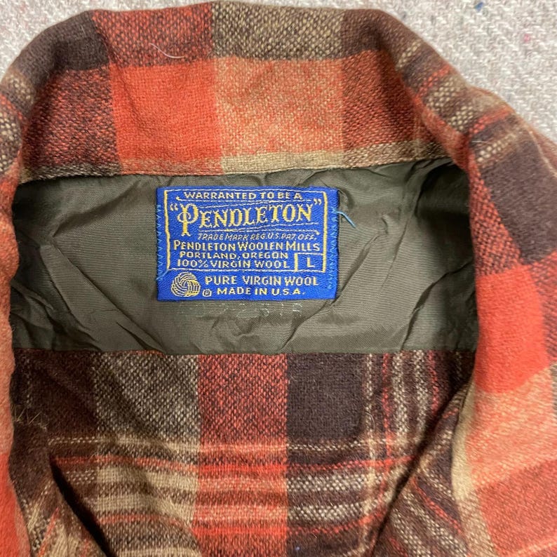Vintage Pendleton Wool button up shirt mens large orange 1970s plaid image 4