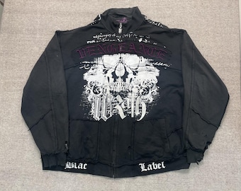 Moletom vintage Blac Label Vengeance masculino tamanho 5XL preto anos 2000 estilo Y2K com zíper