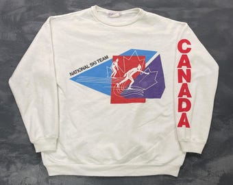 Vintage Canada National Ski Team sweatshirt mens XL White 1990s winter sport