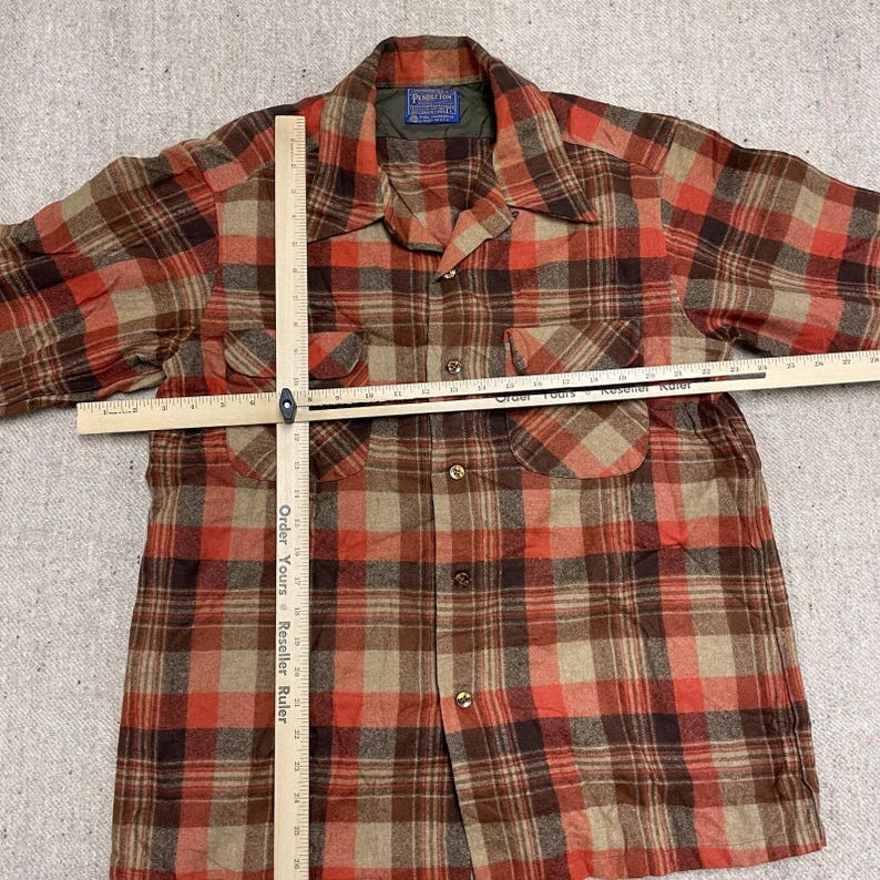 Vintage Pendleton Wool button up shirt mens large orange 1970s plaid image 6