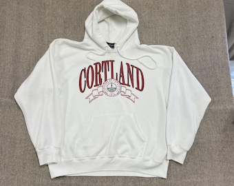 Sweat à capuche cortland vintage University of New York pour homme xl blanc années 90 jansport USA