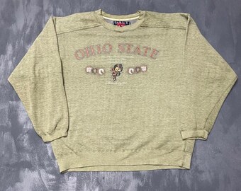 Moletom vintage Ohio State Buckeyes masculino tamanho XL verde anos 90 Galt Sand